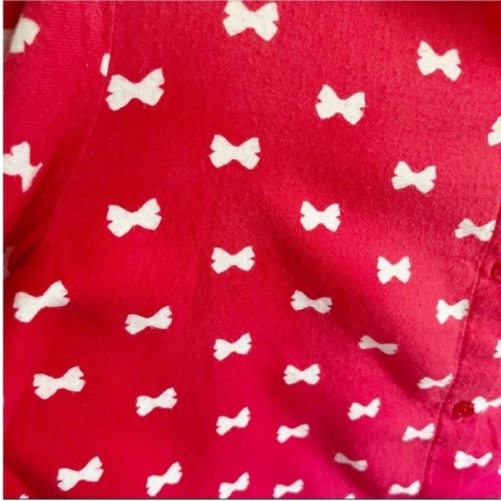 Kate Spade pajama top red white button front bows flannel pocket - Picture 3 of 8